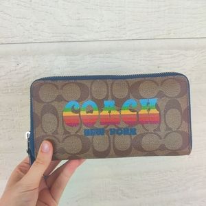 Coach New York Rainbow Signature Zip Around Wallet